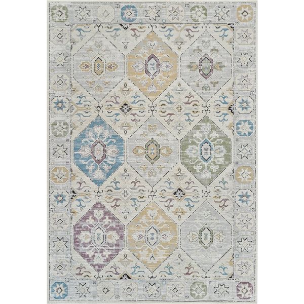 Tapis décoratif d'intérieur Nomad de Rug Branch 5 x 7 pi gris beige moderne style rétro