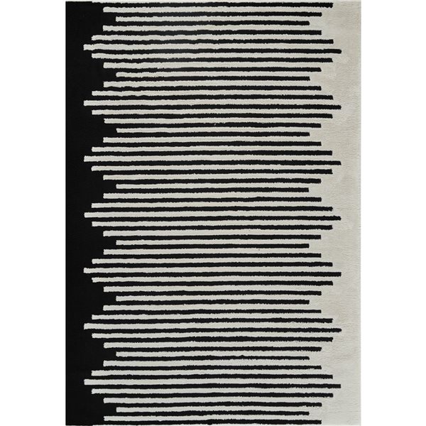 Tapis décoratif d'intérieur Domus de Rug Branch 5 x 7 pi noir crème contemporain à motif de rayures