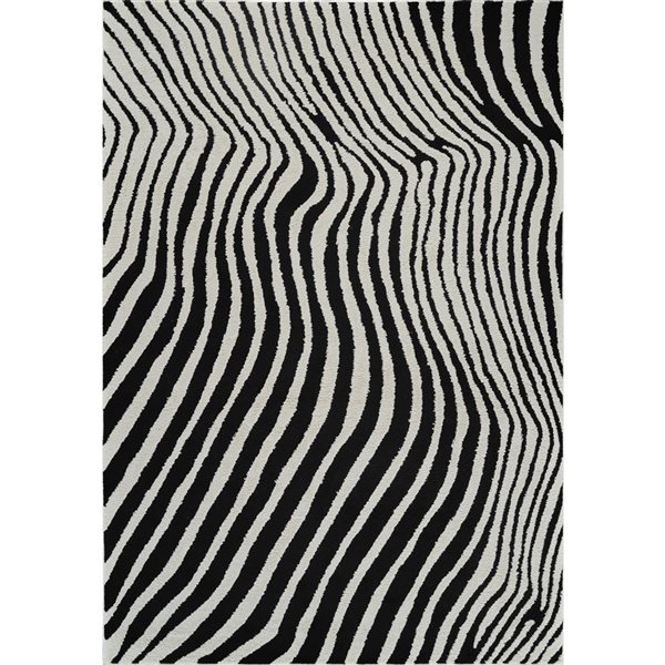 Tapis décoratif d'intérieur Domus de Rug Branch 5 x 7 pi noir crème moderne à motif zébré