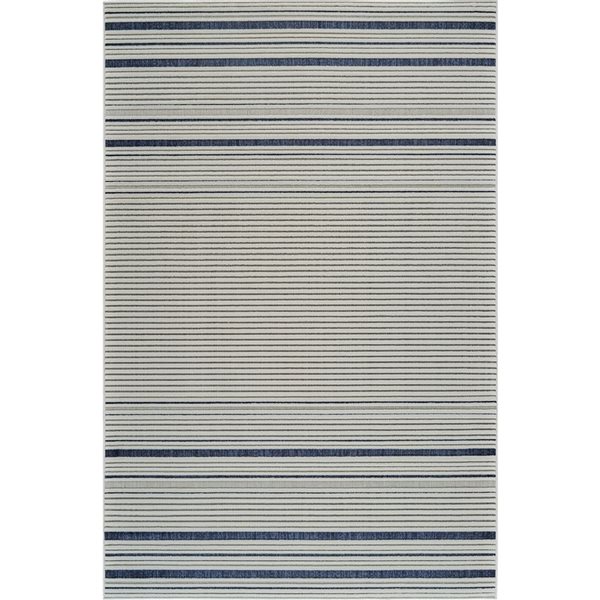 Tapis décoratif int./ext. Maise de Rug Branch 5 x 7 pi bleu crème moderne motif à rayures