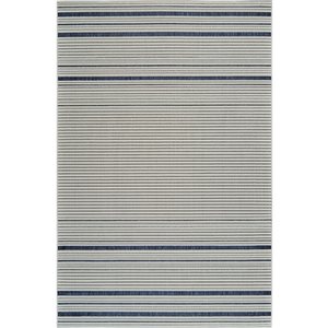 Tapis décoratif int./ext. Maise de Rug Branch 5 x 7 pi bleu crème moderne motif à rayures