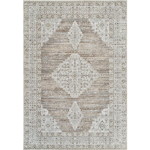 Tapis décoratif d'intérieur Nomad de Rug Branch 5 x 7 pi brun beige rétro de style oriental