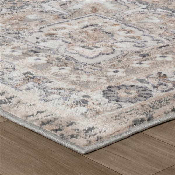 Tapis décoratif d'intérieur Atlas de Rug Branch 8 x 10 pi beige gris délavé de style classique