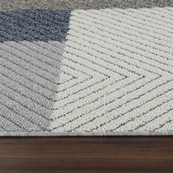 Tapis décoratif int./ext. Hogar de Rug Branch 4 x 6 pi bleu gris moderne motif carreauté