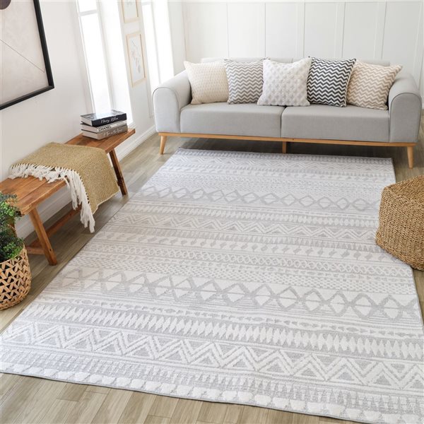 Rug Branch Cadence 6 x 9-ft Grey Cream Tribal Pattern Indoor Area Rug