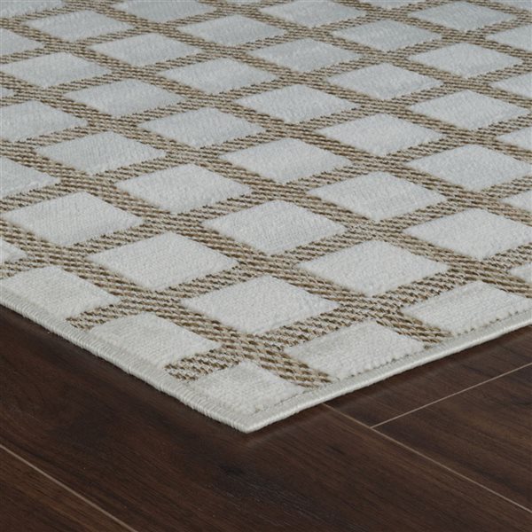 Tapis décoratif int./ext. Maise de Rug Branch 6 x 9 pi crème beige moderne motif carreauté