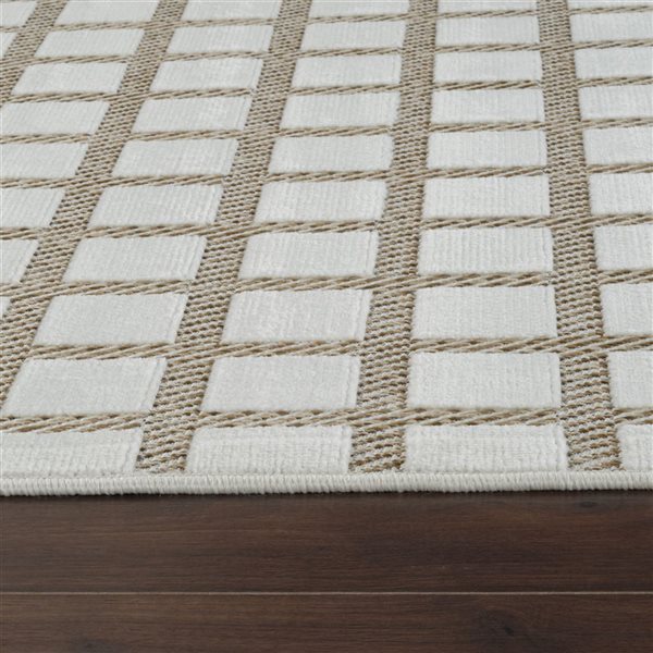 Tapis décoratif int./ext. Maise de Rug Branch 6 x 9 pi crème beige moderne motif carreauté