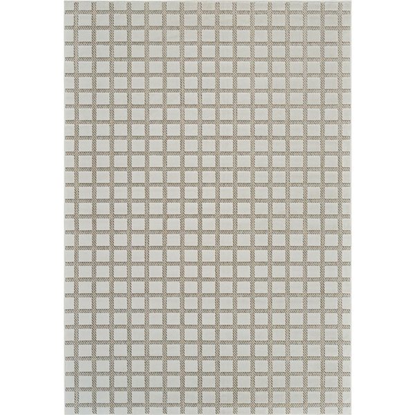 Tapis décoratif int./ext. Maise de Rug Branch 6 x 9 pi crème beige moderne motif carreauté