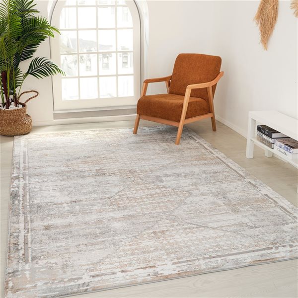 Tapis décoratif d'intérieur Atlas de Rug Branch 8 x 10 pi gris brun moderne à motif tribal