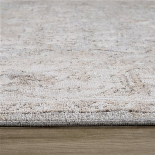 Tapis décoratif d'intérieur Cadence de Rug Branch 8 x 10 pi gris beige rétro à motif médaillon