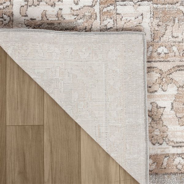 Tapis décoratif d'intérieur Cadence de Rug Branch 8 x 10 pi gris beige rétro à motif médaillon