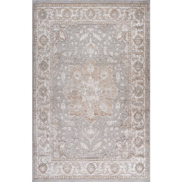 Tapis décoratif d'intérieur Cadence de Rug Branch 8 x 10 pi gris beige rétro à motif médaillon