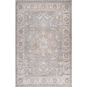 Tapis décoratif d'intérieur Cadence de Rug Branch 8 x 10 pi gris beige rétro à motif médaillon