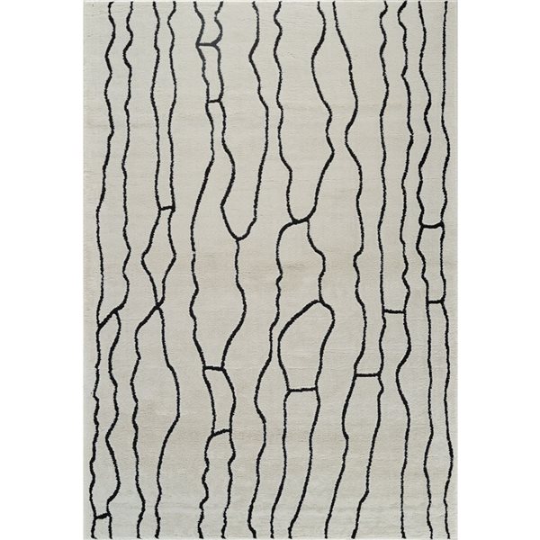 Tapis décoratif d'intérieur Domus de Rug Branch 5 x 7 pi noir crème moderne à motif abstrait