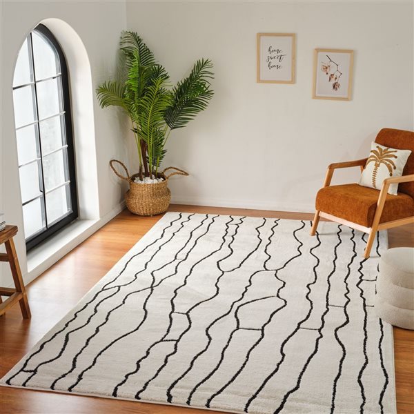 Rug Branch Domus 5 x 7-ft Cream Black Modern Abstract Indoor Area Rug