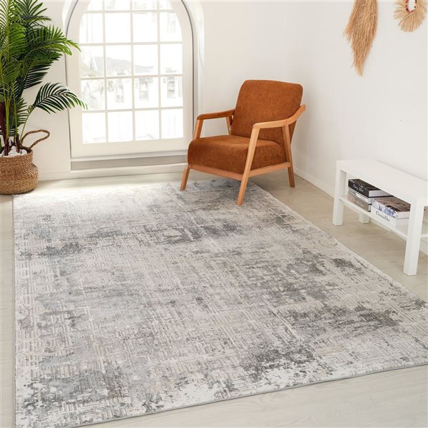 Tapis décoratif d'intérieur Atlas de Rug Branch 8 x 10 pi beige gris de style scandinave bohème