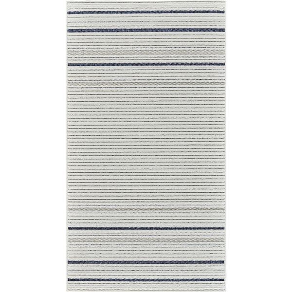 Tapis d'entrée int./ext. Maise de Rug Branch 3 x 5 pi bleu crème moderne motif à rayures