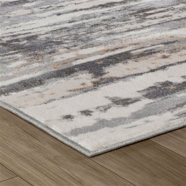 Tapis décoratif d'intérieur Atlas de Rug Branch 8 x 10 pi gris beige abstrait à motif de rayures