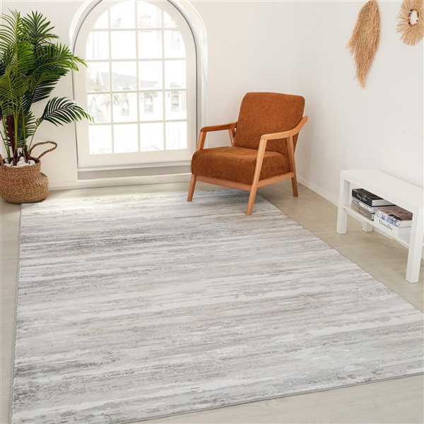 Tapis décoratif d'intérieur Atlas de Rug Branch 8 x 10 pi gris beige abstrait à motif de rayures