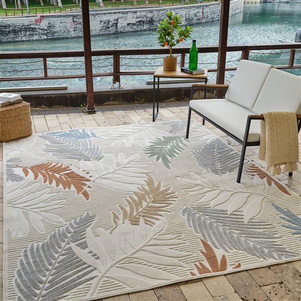 Rug Branch Alfombra 5 x 7-ft Cream Beige Abstract Floral Pattern Indoor/Outdoor Area Rug