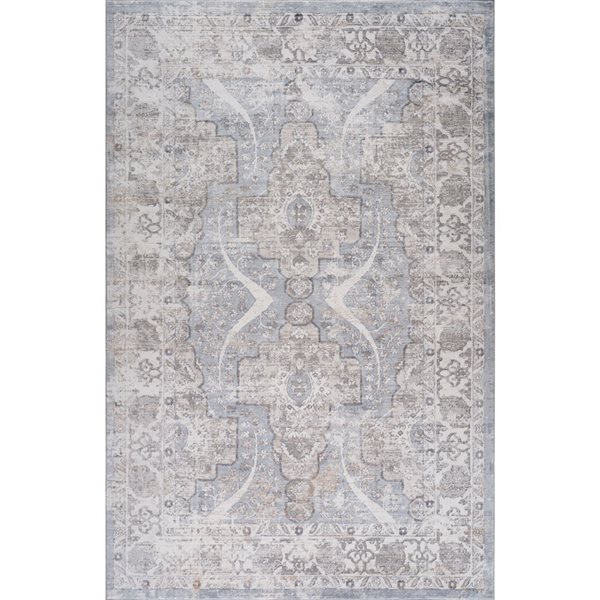 Tapis décoratif d'intérieur Atlas de Rug Branch 8 x 10 pi gris bleu de style rétro bohème