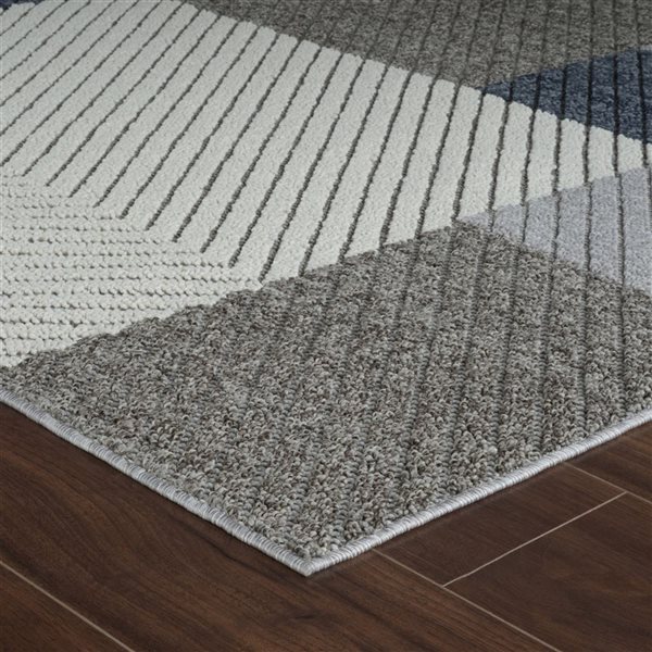 Tapis de couloir int./ext. Hogar de Rug Branch 2 x 8 pi bleu gris moderne motif carreauté