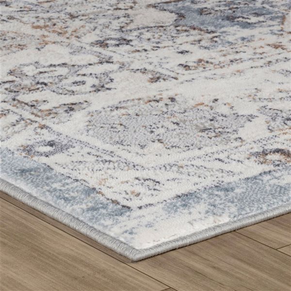 Tapis décoratif d'intérieur Atlas de Rug Branch 6 x 9 pi gris bleu de style rétro bohème