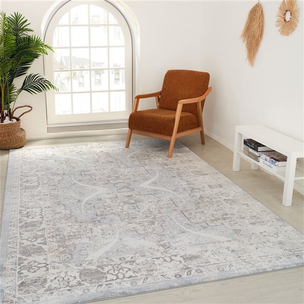 Tapis décoratif d'intérieur Atlas de Rug Branch 6 x 9 pi gris bleu de style rétro bohème