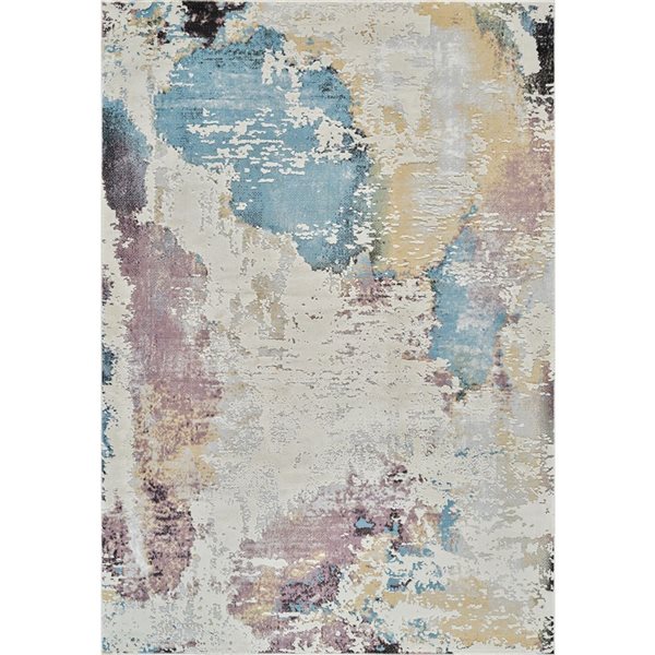 Tapis décoratif d'intérieur Nomad de Rug Branch 8 x 10 pi bleu beige délavé à motif abstrait