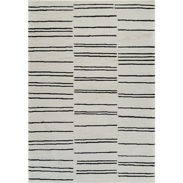 Tapis décoratif d'intérieur Domus de Rug Branch 6 x 9 pi noir crème moderne à motif de rayures