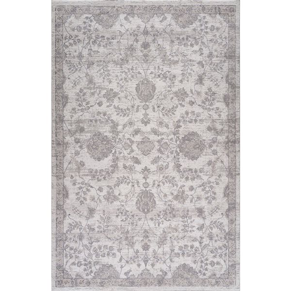 Tapis décoratif d'intérieur Atlas de Rug Branch 5 x 7 pi gris beige moderne classique à motif floral