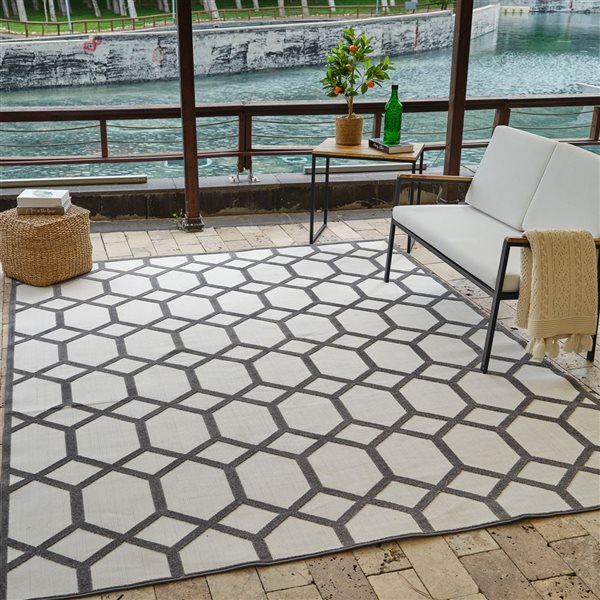 Rug Branch Alfombra 8 x 10-ft Grey Beige Abstract Geometric Pattern Indoor/Outdoor Area Rug