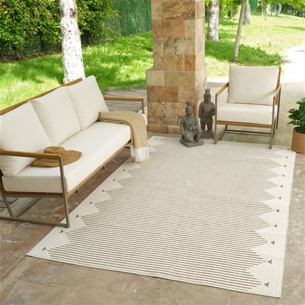 Rug Branch Maise 6 x 9-ft Beige Brown Modern Boho-Style Striped Pattern Indoor/Outdoor Area Rug