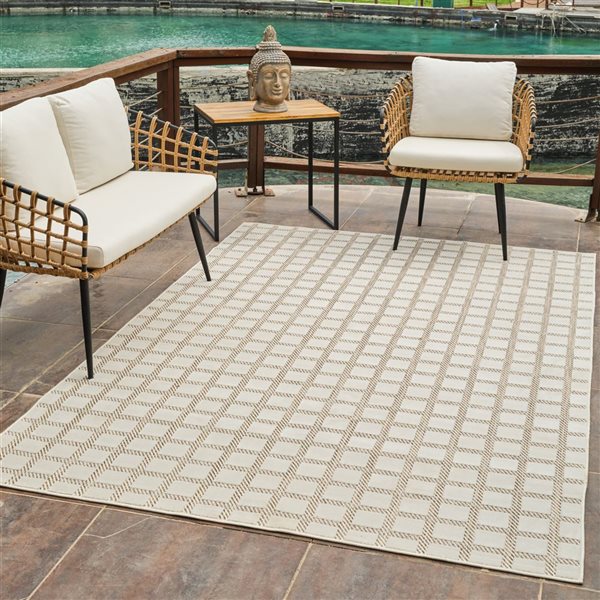 Rug Branch Maise 8 x 10-ft Beige Cream Modern Checked Pattern Indoor/Outdoor Area Rug