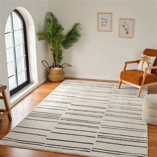 Rug Branch Domus 4 x 6-ft Cream Black Modern Striped Pattern Indoor Area Rug