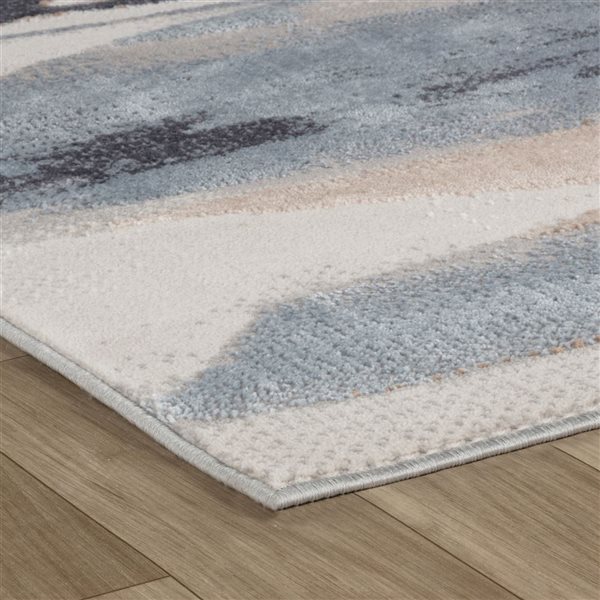 Tapis décoratif d'intérieur Atlas de Rug Branch 6 x 9 pi beige bleu moderne à motif moiré