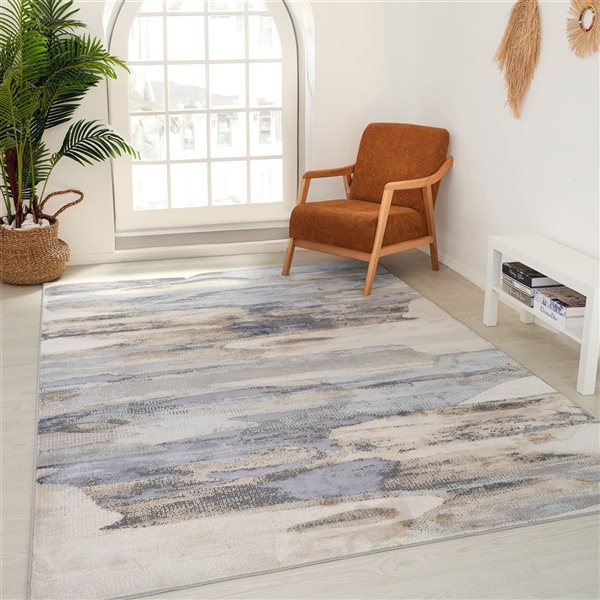 Tapis décoratif d'intérieur Atlas de Rug Branch 6 x 9 pi beige bleu moderne à motif moiré