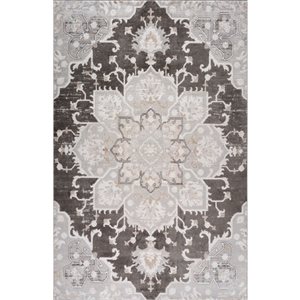 Tapis décoratif d'intérieur Cadence de Rug Branch 6 x 9 pi gris brun rétro à motif médaillon