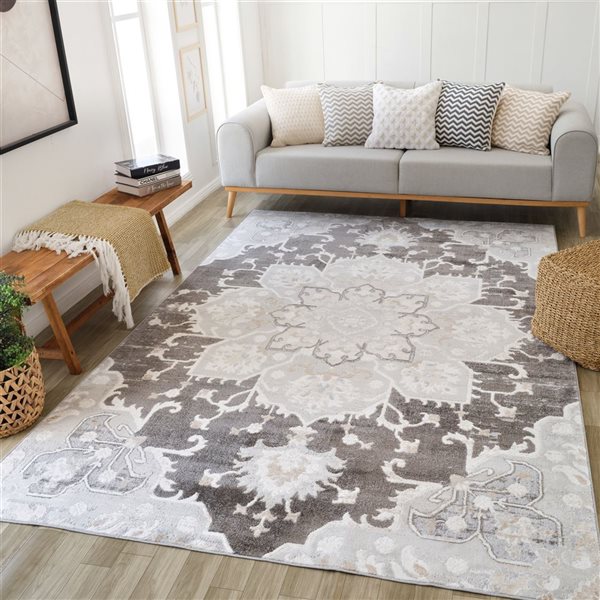 Rug Branch Cadence 6 x 9-ft Brown Grey Vintage Medallion Pattern Indoor Area Rug