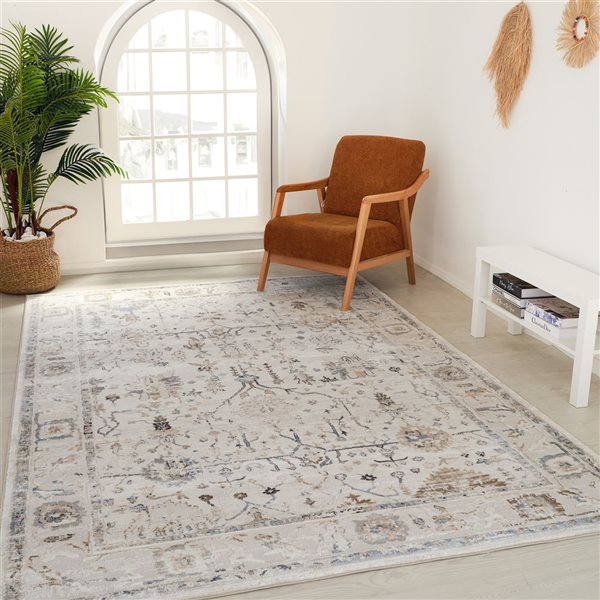 Tapis décoratif d'intérieur Atlas de Rug Branch 8 x 10 pi ivoire beige de style scandinave abstrait