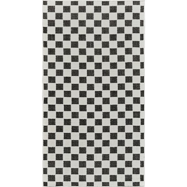 Tapis d'entrée int./ext. Maise de Rug Branch 3 x 5 pi blanc noir moderne motif carreauté