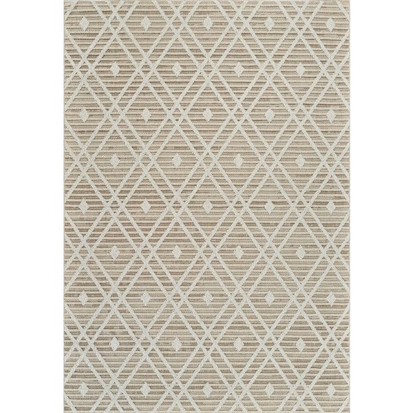 Tapis décoratif int./ext. Hogar de Rug Branch 6 x 9 pi crème brun moderne motif à losanges