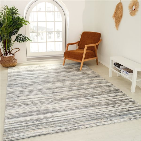 Tapis décoratif d'intérieur Atlas de Rug Branch 6 x 9 pi crème gris moderne à motif de rayures