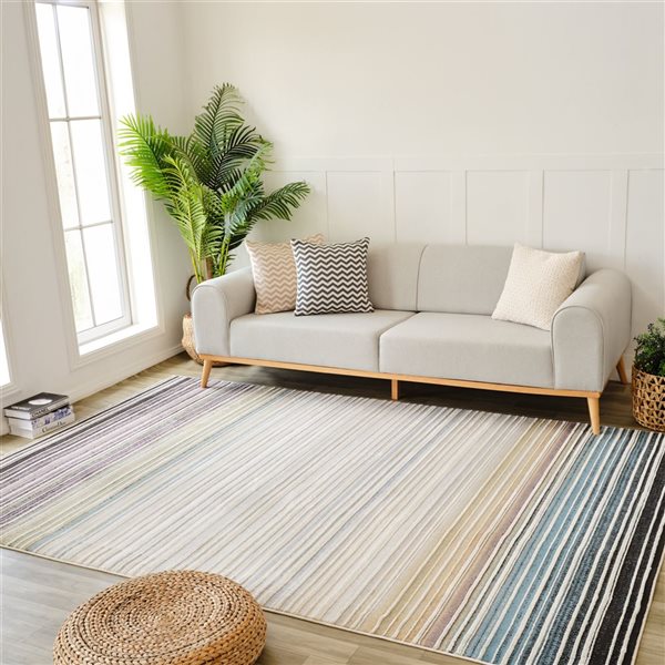 Rug Branch Nomad 5 x 7-ft Beige Blue Boho-Style Striped Pattern Indoor Area Rug