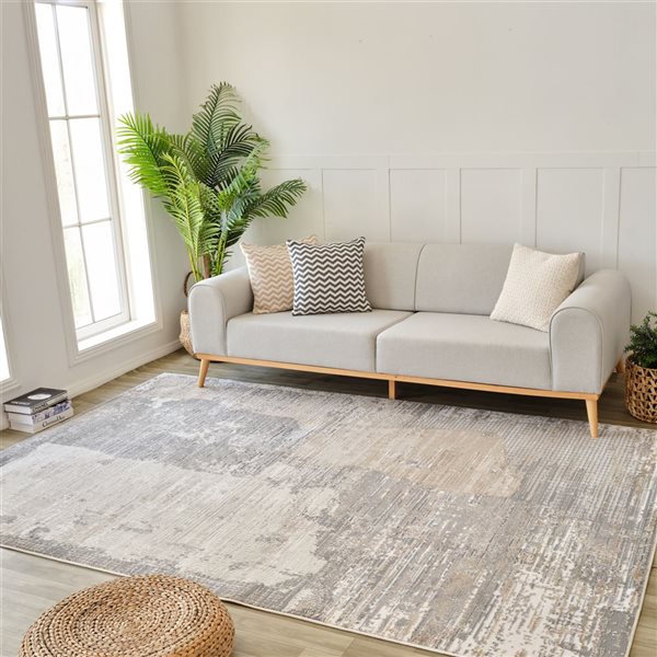 Tapis décoratif d'intérieur Nomad de Rug Branch 6 x 9 pi gris crème moderne à motif abstrait