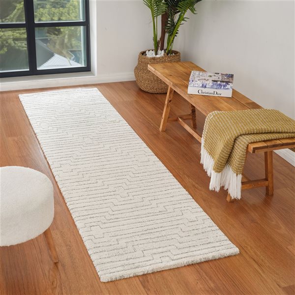 Rug Branch Casa 2 x 8-ft Beige Cream Modern Abstract Striped Pattern Indoor Runner Rug