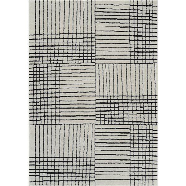 Tapis décoratif d'intérieur Domus de Rug Branch 8 x 10 pi noir crème moderne motif carreauté