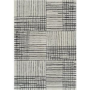 Tapis décoratif d'intérieur Domus de Rug Branch 8 x 10 pi noir crème moderne motif carreauté