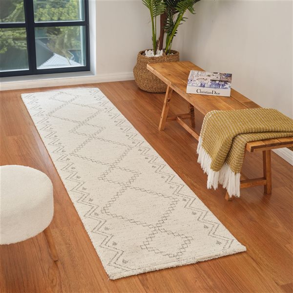 Tapis de couloir d'intérieur Casa de Rug Branch 2 x 8 pi beige crème moderne abstrait à motif tribal