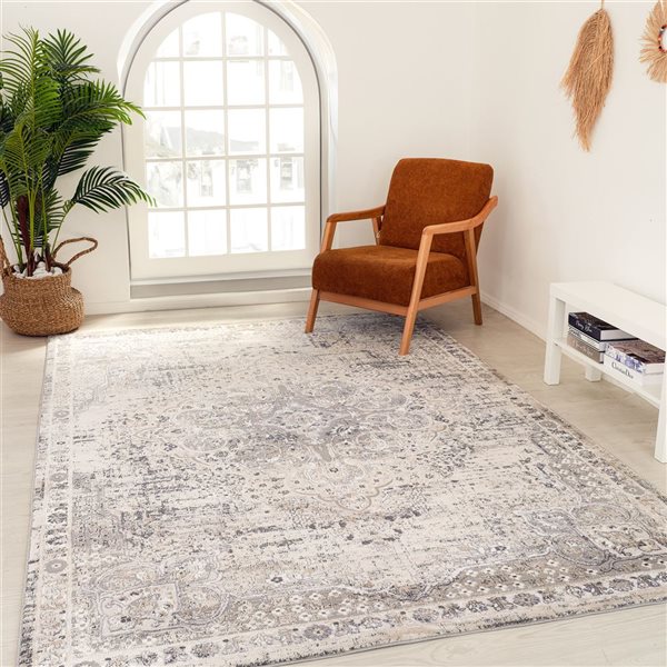 Tapis décoratif d'intérieur Atlas de Rug Branch 5 x 7 pi beige gris moderne classique à motif géode